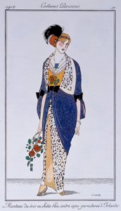 Paris Kostümleri: İrlanda süslemeli kül mavisi saten gece kabanı. Francisco Javier Gose (1876-1915) Ec. Esp.