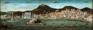 Tavola Strozzi: 1465'te Ischia savaşında galip gelen Aragon filosunun dönüşü (tahtada tempera) by Francesco (attr.) Rosselli