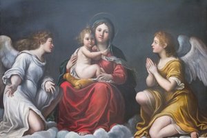 Meleklerle Madonna ve Çocuk (kayrak üzerine yağlıboya) by Francesco Albani
