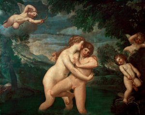Hamamdaki Salmacis Hermafrodit tarafından püskürtüldü Hermes ve Afrodit
