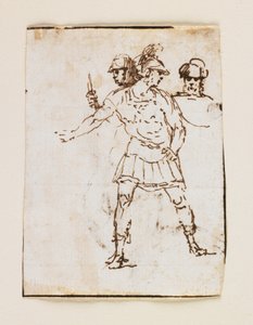 İki Romalı Asker ve Sakallı Figür Çalışması (rekto); Sopayla Yürüyen Sakallı Bir Adamın Çalışması (verso) (kalem ve kahverengi mürekkep)