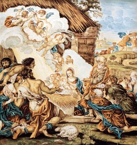 Beşik, boyalı mayolika tabağı, Francesco Antonio Xaverio Grue (1686-1746), Abruzzo Castelli üretimi, İtalya by Francesco Antonio Xaverio Grue