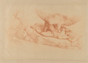 Prometheus, çıplak, bir kayaya zincirlenmiş, tepesinde duran bir kartala bakıyor, 1795.