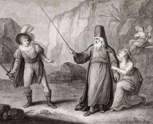 Prospero, Ferdinand'ı silahsızlandırıyor. Shakespeare. Fırtına (gravür) by Francesco Bartolozzi