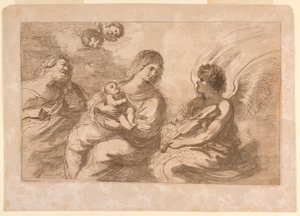Bakire, Bebek ve Yusuf, Keman Çalan Bir Melekle by Francesco Bartolozzi