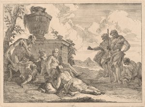 Asası ve Yedi Figürlü Bir Satir by Francesco Fontebasso