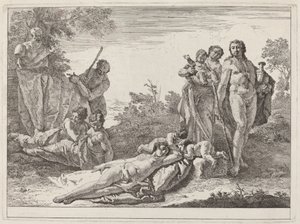 Pan Büstü ile Bir Manzarada Apollon ve Periler by Francesco Fontebasso