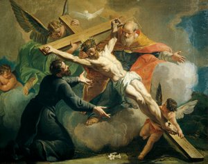 Francesco Fontebasso (1709-1769) tarafından Loyolalı Baba ve Aziz Ignatius ile Tanrı ile Çarmıha Gerilme.