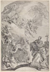 Aziz Gregoire I Ruhları Araftan Kurtarırken by Francesco Fontebasso after Sebastiano Ricci
