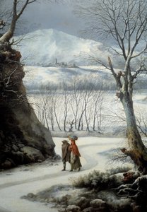 Kışın ortasında yolda bir çift. Francesco Foschi