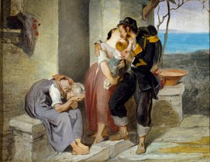 Askerin Ayrılışı Bir aileden asker, savaşa gitmek için karısını ve çocuğunu gözyaşları içinde terk eder. Francesco Gandolfi
