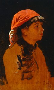 Kırmızı fular Francesco Gioli (1846-1922), panel üzeri yağlı boya, 28x17 cm