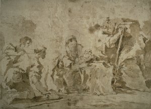 Çobanların Tapınması (recto); Üç Eskiz: Kayıklarla Kanal Kenarında Binalar, Yamaçta Buldings ile Manzara, Portikolu Binalar (verso) by Francesco Guardi