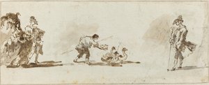 Zarif Bir Çift, Bir Kaz Çocuk ve Bir Beyefendi [rekto] by Francesco Guardi