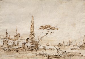 Capriccio, Müstahkem Kasabanın Surları dışında bir Dikilitaş ve Aslan ile Venedik Lagünü