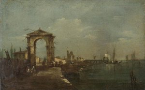 Rıhtımlı Manzara ve Göl Üzerinde Gemiler by Francesco Guardi