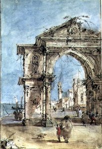 Setteki Zafer Takı (kalem ve kahverengi mürekkep, yıkama, suluboya, beyazla yükseltilmiş) by Francesco Guardi