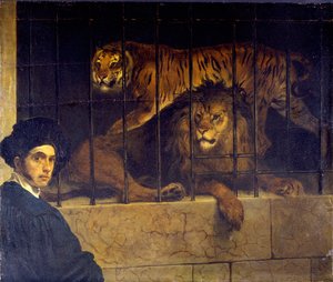 Kaplan ve Aslan ile Otoportre by Francesco Hayez