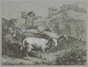 Koç, keçi ve inek ile çoban Çoban sahneleri (dizi adı) by Francesco Londonio