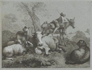 Sürüsü ile eşek üzerinde çoban Çoban sahneleri (dizi adı) by Francesco Londonio