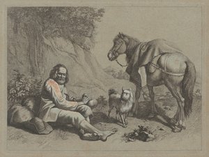 Su Kabağından İçmek üzere Oturan Yaşlı Adam, c. 1763. by Francesco Londonio