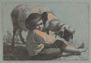 Bir Koyun Tutan Oturan Köylü Çocuk by Francesco Londonio