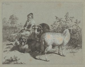 Üç Koçlu Oturan Çoban, 1762. by Francesco Londonio