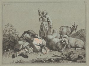 Uyuyan Köylü ve Ayakta Dönen, 1763. by Francesco Londonio