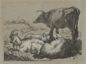 Ayakta Öküz, İki Koyun ve Bir Keçi by Francesco Londonio