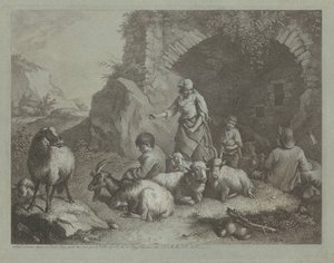 Kadın, Çoban Oğlanlar ve Bir Kemerin Yanında Koyun, 17591782. by Francesco Londonio