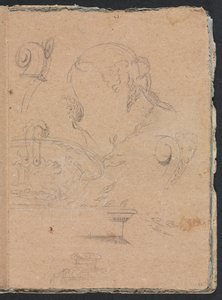 Verona Sketchbook: Kadın başlı mimari motifler, sayfa 45, 1760. by Francesco Lorenzi