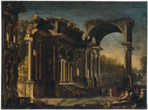 Capriccio Roma harabeleri ve İsa Zinaya Alınan Kadın ile by Francesco Maglioli