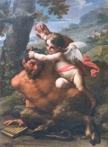 Cupid ve Pan arasındaki mücadele (tuval üzerine yağlıboya)