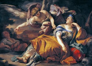 Hacer ve Melek, Francesco Solimena (1657-1747), tuval üzerine yağlı boya by Francesco Solimena