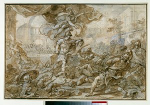Mitoloji: “” Meduse başkanının Persee silahı taş Phinee ve askerlerine dönüşür”” Francesco Solimena dit l"Abbate Ciccio ou l"Abbe Ciccio tarafından çizim by Francesco Solimena