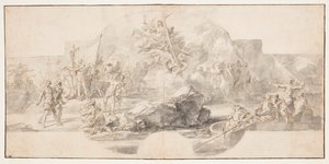 "The Landing of Columbus in America", Sala del Minor Consiglio, Palazzo Ducale, Cenova, İtalya Resim Çalışması by Francesco Solimena