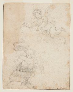 İki Putti Çalışması by Francesco Solimena