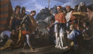 Perugia kuşatması sırasında Longobards Kralı Ratchis ile Papa Zacharias arasındaki görüşme by Francesco Solimena