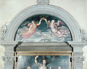 SS. Benedict, Dominic ve Sebastian (lunette detayı) (panelde yağlı boya) (ayrıca bkz. 192539 ve 192540)