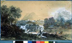 Bir şelale ile manzara. Francesco Zuccarelli