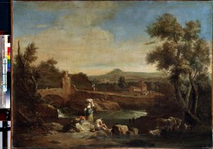 Bir nehir ile manzara. Francesco Zuccarelli