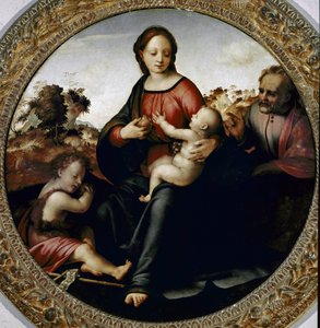 Küçük Aziz John Baptist ile kutsal aile (Küçük Aziz John Baptist ile kutsal aile) Tablo Francesco di Cristofano dit il Franciabigio (1482 Ð1525) yaklaşık 1516 Dim 97 cm Florence Galleria del 