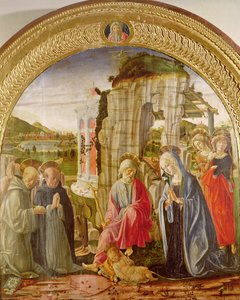Çocuğa Tapınma, St. Ambrose ve St. Bernard (panelde yağlı boya)