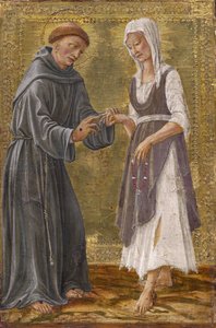 Saint Francis ve Lady Poverty par Francesco di Giorgio Martini (1439-1501) arasındaki Kutsal Değişim. Paneldeki sıcaklık