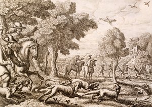 Nehir kenarında su samuru avı, Wenceslaus Hollar tarafından oyulmuş, 1671 by Francis Barlow