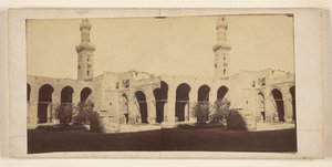 [Yüksek kuleli binanın görünümü, avluda mezar] by Francis Frith