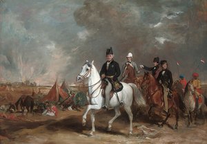 Hindistan Genel Valisi Vikont Hardinge, iki oğlu ve Albay Wood ile birlikte Ferozeshah savaş alanında by Francis Grant
