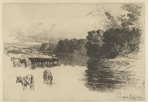 Nehir kenarında inekler Bir Lancashire Nehri