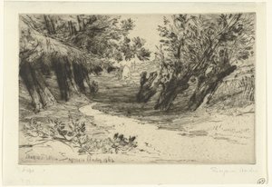 Ped sıcak su aşıkların yürüyüşü Thames Ditton (nesne üzerindeki başlık) by Francis Seymour Haden (Sir) (signed by artist)