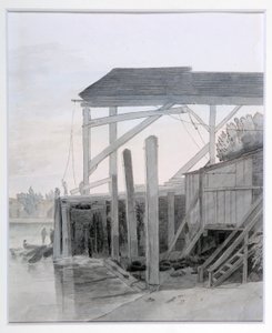A Wharf, c.1800 (kağıt üzerine sulu boya ile kalem ve mürekkep) by Francis Towne